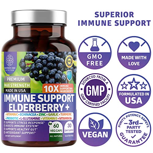 2 Pack N1N Premium 10 In 1 Immune Support Supplement [10 Potent Ingredients] With Elderberry, Vitamin C, Zinc, Echinacea, Turmeric Curcumin, Garlic And Probiotics For Adults, 120 Veg Caps #TOP5