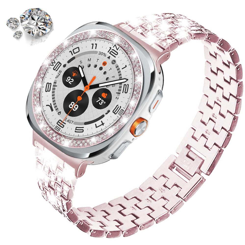 SPINYE Watch Bands Compatible with Samsung Galaxy Watch Ultra 47mm 2025/2024, Bling Rhinestone Diamond Metal Bracelet with Protective Case for Galaxy