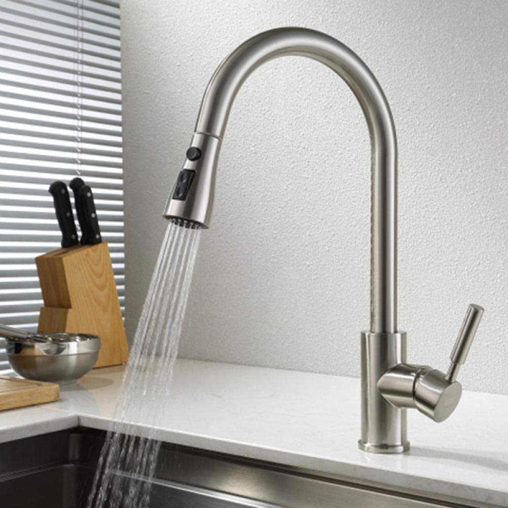 Taps with Pull Out Spray, Pull Out Kitchen Faucet Brass Mixer Tap Universal Single Handle Electroplated Multicolor(K)