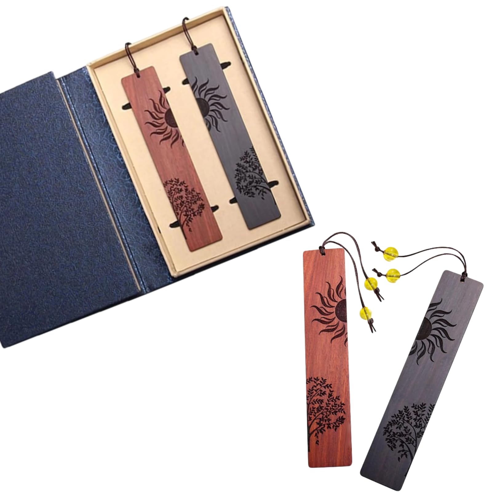 2 Marque-pages En Bois Fait Main - Gravés Au Laser Motif Pissenlit, Avec Gland Traditionnel Chinois - Cadeau Pour Lecteurs - 3