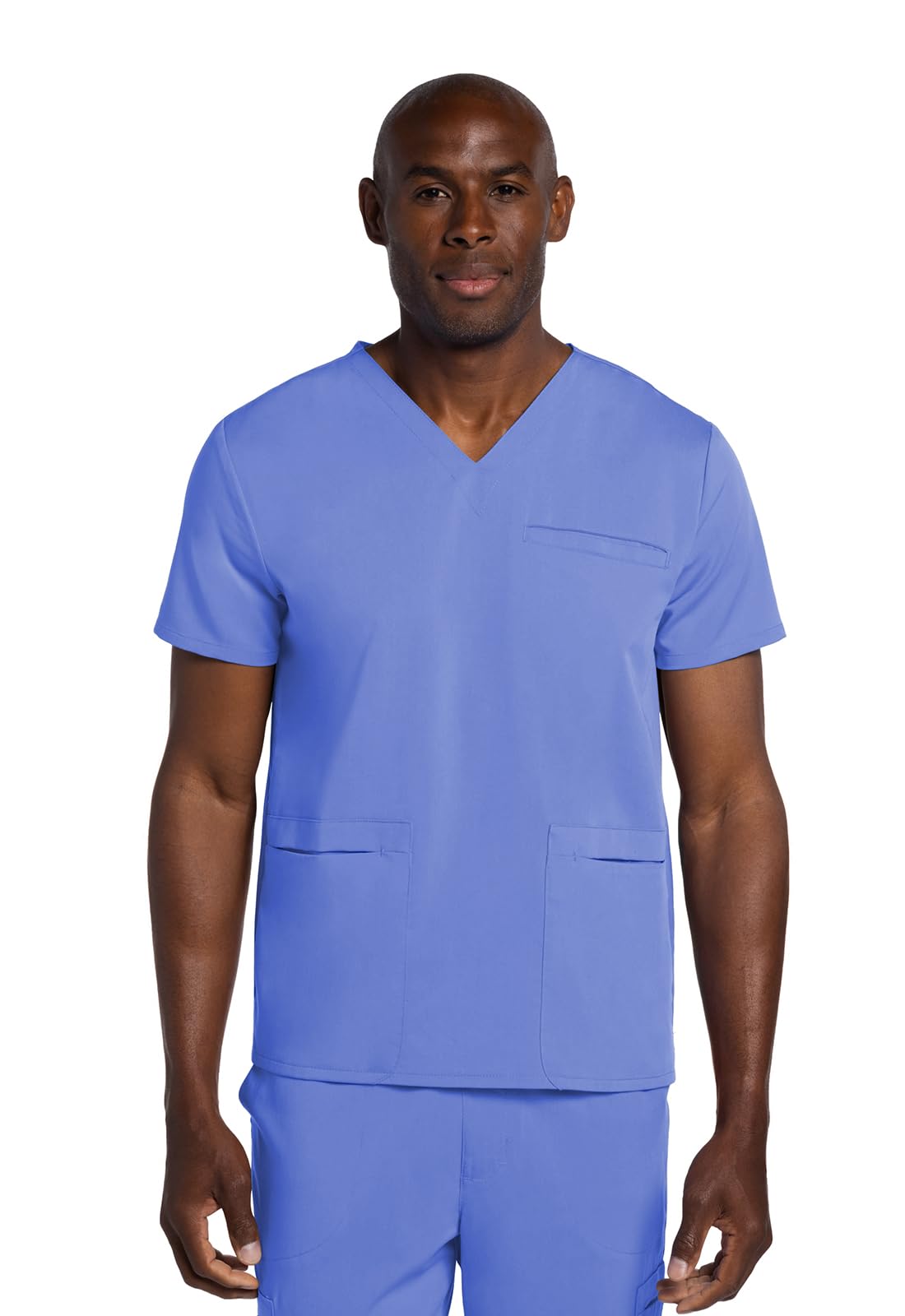 Cherokee Men's V-Neck Scrub Top with 3 Pockets, High-Low Rounded Hem, and Back Yoke Seam for Comfort - CK719A