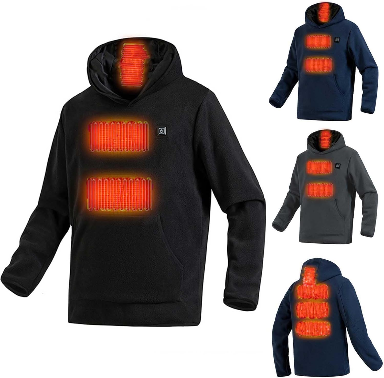 Luoluoluo Fleece Heated Hoodie 9 Heated Zones Sweater Fluffy Wearable Hooded Sweatshirt Electric USB Charging Coat Unisex Teenagers Thermal Jacket