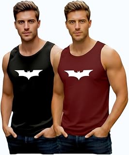Adixus Men's Sleeveless Tank Top, Graphic Print, Black and Maroon, Pack of 2 Price In India