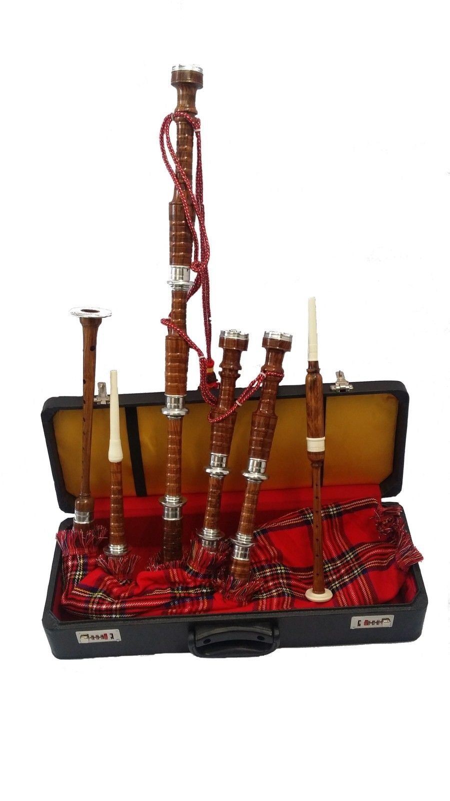 Cornemuse écossaise Great Highland avec support argenté/cornemuse en palissandre naturel avec étui rigide