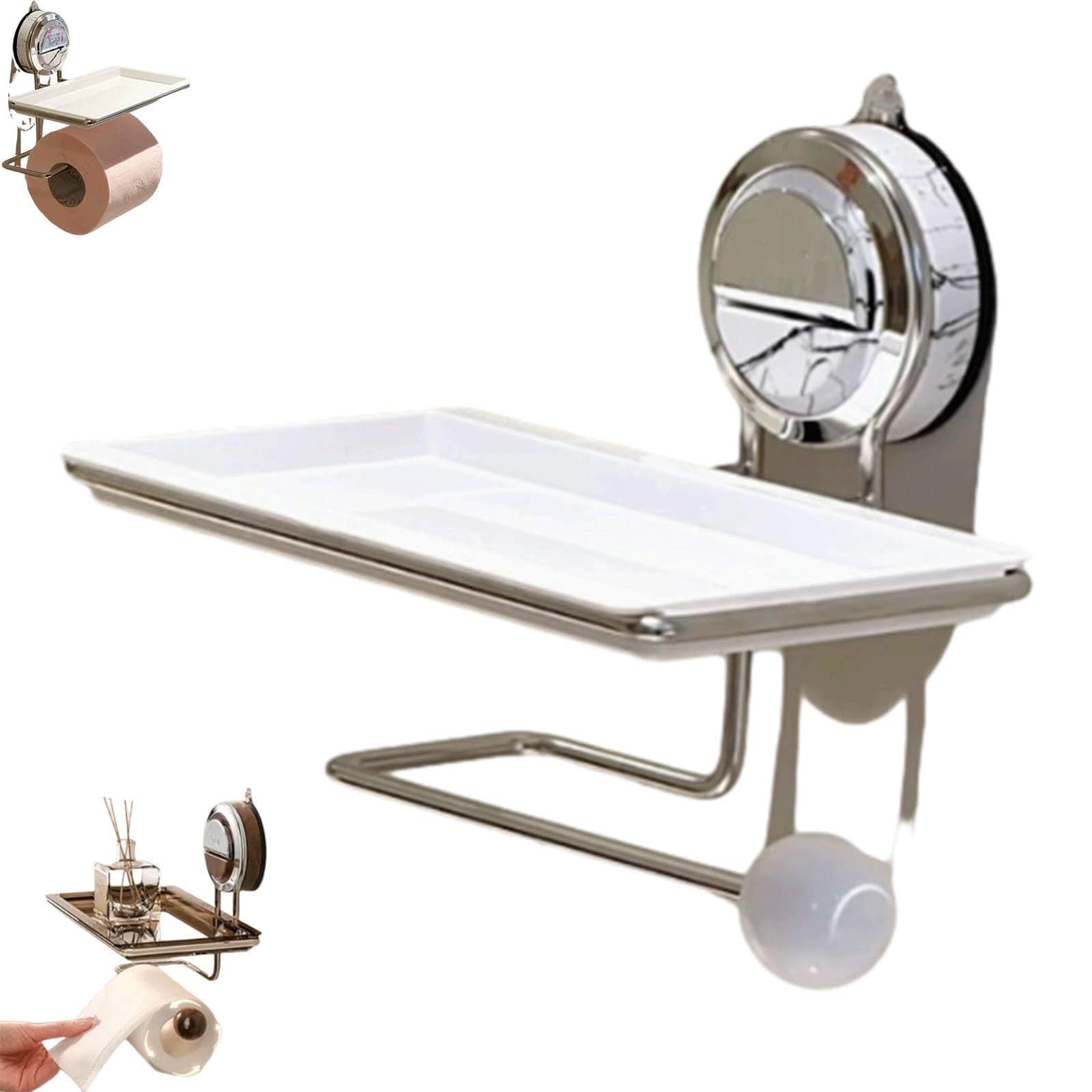 Porta carta igienica in acciaio inox con ripiano | Multicolor 1/2 pz. Uso in bagno: mensola a ventosa in acciaio inossidabile senza trapano(D,2PCS)