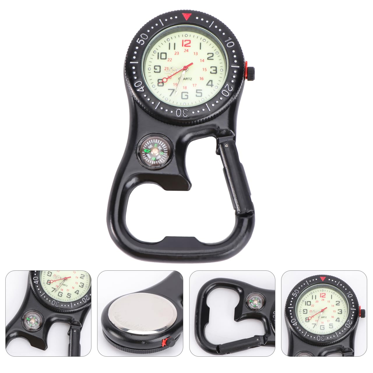 iplusmile Clip-on Uhr mit leuchtendem Zifferblatt, Kompass & Flaschenöffner – 3,23 × 1,81 × 0,47 Zoll, 84 g – wasserdicht für Outdoor & Wandern – für Bergsteiger, Backpacker & Outdoor-Enthusiasten