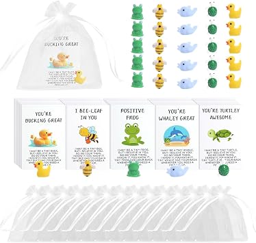 BHHQHH 60Sets Christmas Employee Appreciation Gifts Bulk for Coworkers Thank You Staff Gift Funny Animal Pun Greeting Note Cards Inspirational Resin Office Pocket Gifts