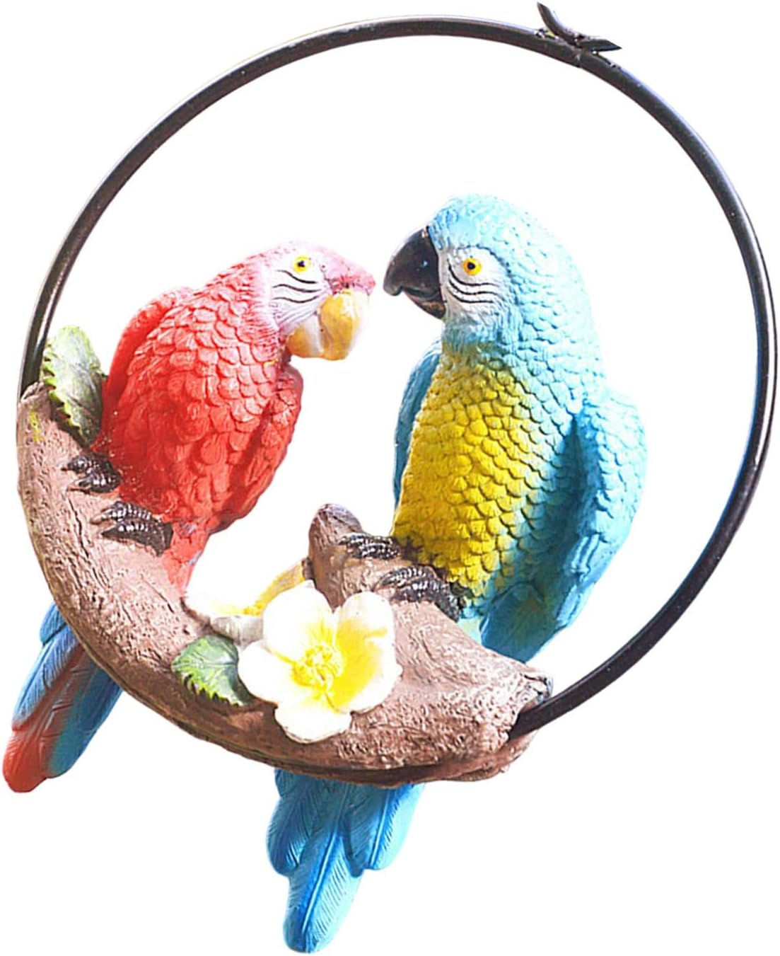 ordinarYone Small Iron Rings Macaw Parrots Hanging Ornament with Simulation Detail Garden Yard Decoration For Indoor And Outdoor Use