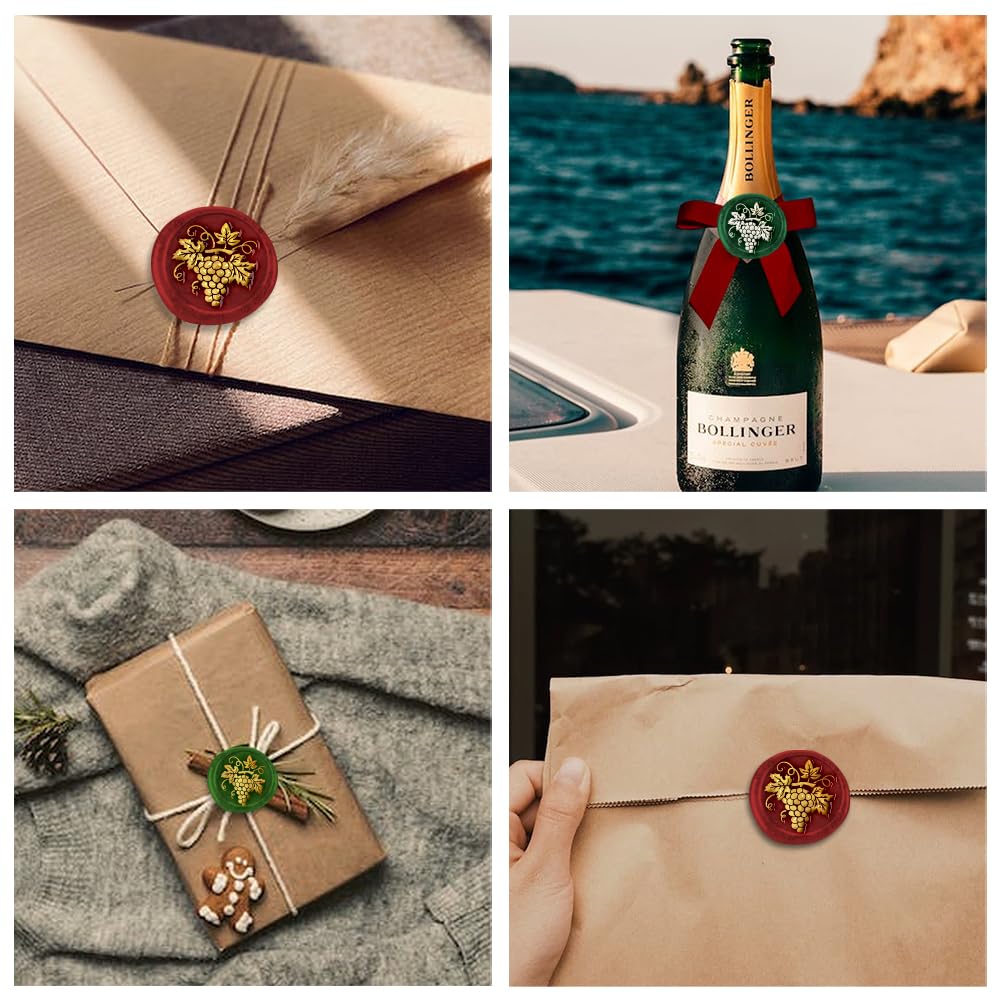 Grapes 1" Wax Seal Stamp Retro Sealing Stamps Removable Brass Head Seal Stamp with Wooden Handle Sealing Wax for Envelope Greeting Card Letter Wedding Invitations Gift Wrapping Decor