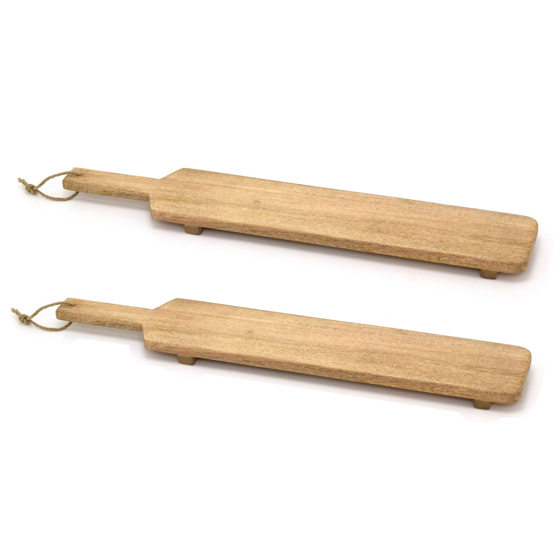 Carousel Home Natural Set Of 2 Rustic Wooden Serving Platters, 68Cm Mango Wood Cheese & Charcuterie Kitchen Boards With Handle