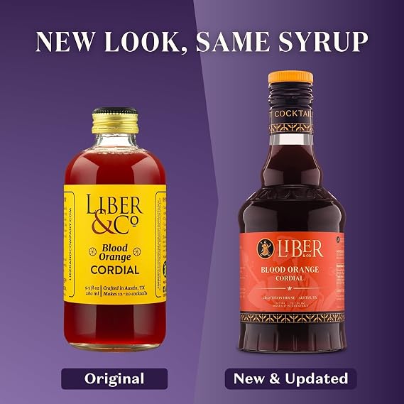 Liber & Co. Blood Orange Syrup - Craft Cocktail Mixer Made with California Moro Blood Oranges & Cold-Pressed Essential Oil - Perfect for Margaritas, Spritzes & Mocktails - Makes 25 Drinks (12.7 oz)