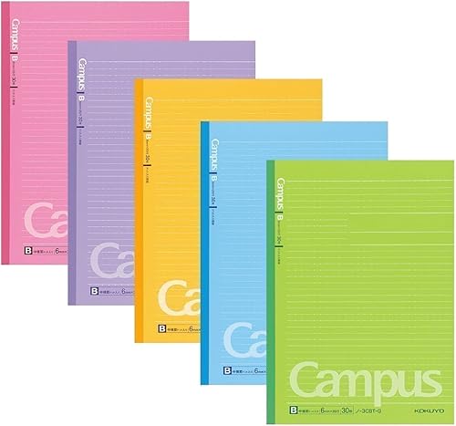 KOKUYO Cuadernos de composición del campus, paquete de 5 cuadernos semiB5 con rayas B de 0.236 pulgadas, 30 hojas, cuaderno clásico a rayas