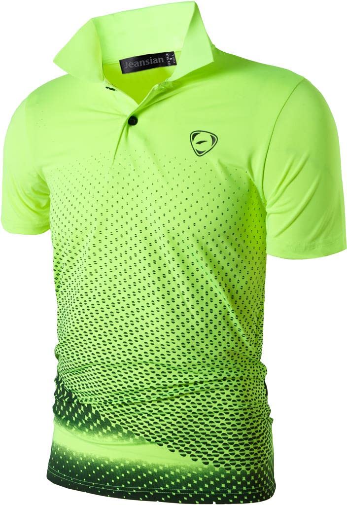 jeansian Men's Sport Quick Dry Short Sleeves Polo T-Shirt Tops LSL195 GreenYellow XL
