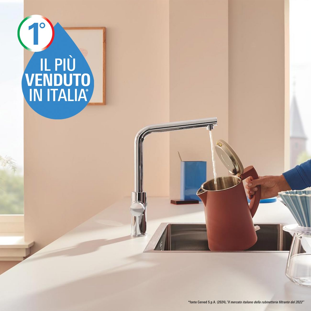 GROHE Blue Pure Minta Rubinetto Filtro Acqua, Bocca L, Bocca Girevole, Canali Acqua Separati, Acqua Filtrata Naturale, Cromo, 30600000