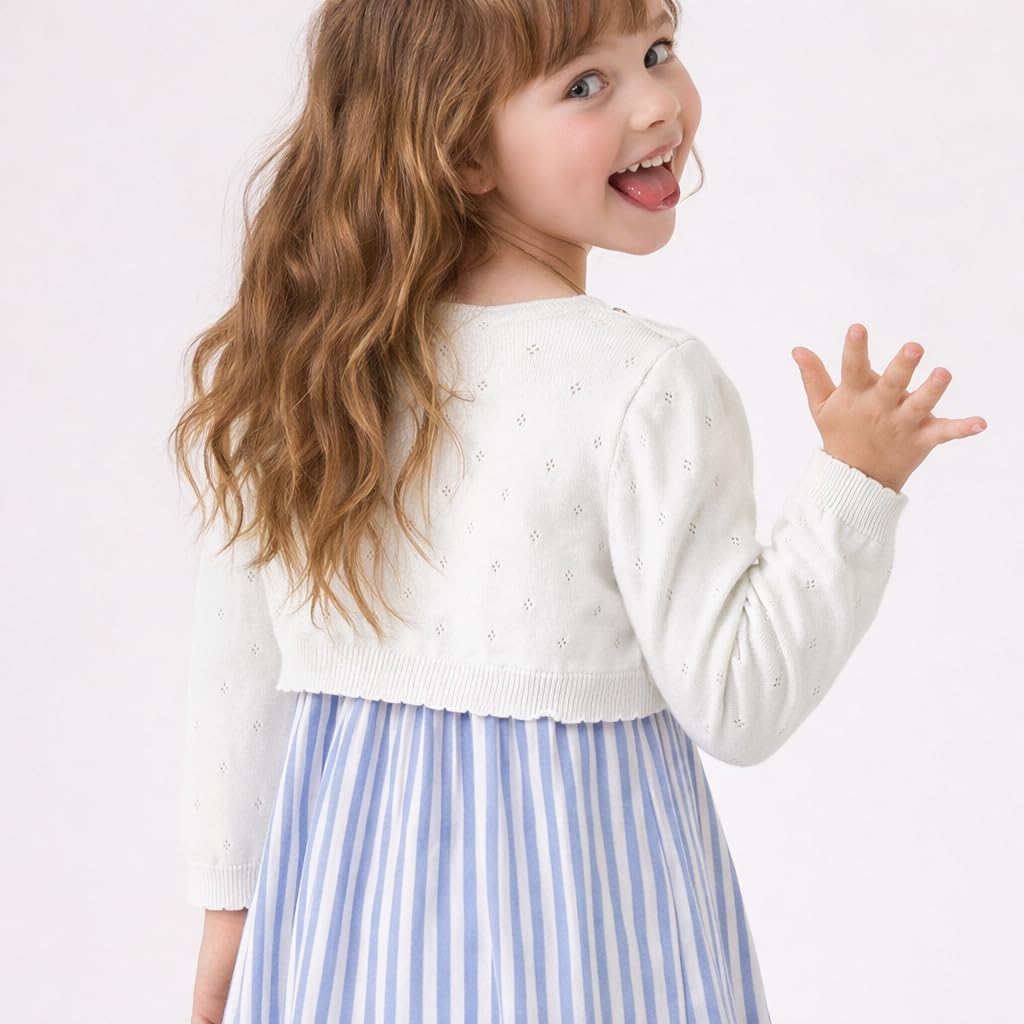 Girls Cardigan Knit Sweater Toddler Baby Kids Bolero Shrug | 100% Cotton Long Sleeve Button Closure Crop Jacket