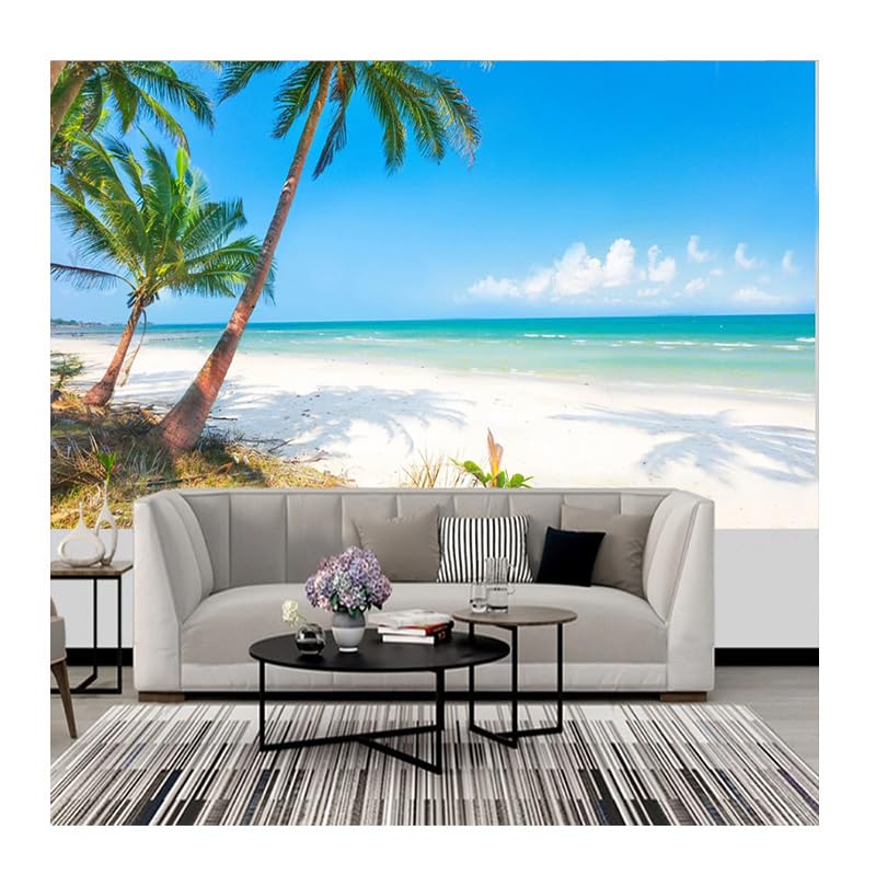 TOKMOCO Sea View Self-Adhesive Wallpaper Coconut Tree Landscape Wall Murals Living Room TV Sofa Backdrop Wall Home Decor Fresco