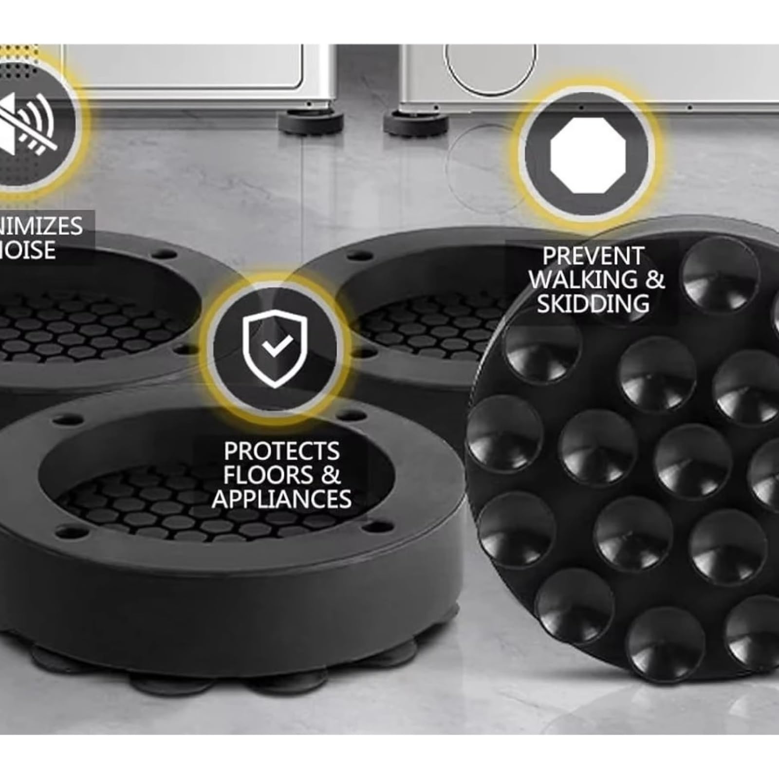 Cuscinetti Antivibranti In Silicone, Compatibili Con La Lavatrice Piedini Del Frigorifero(8PCS Black)
