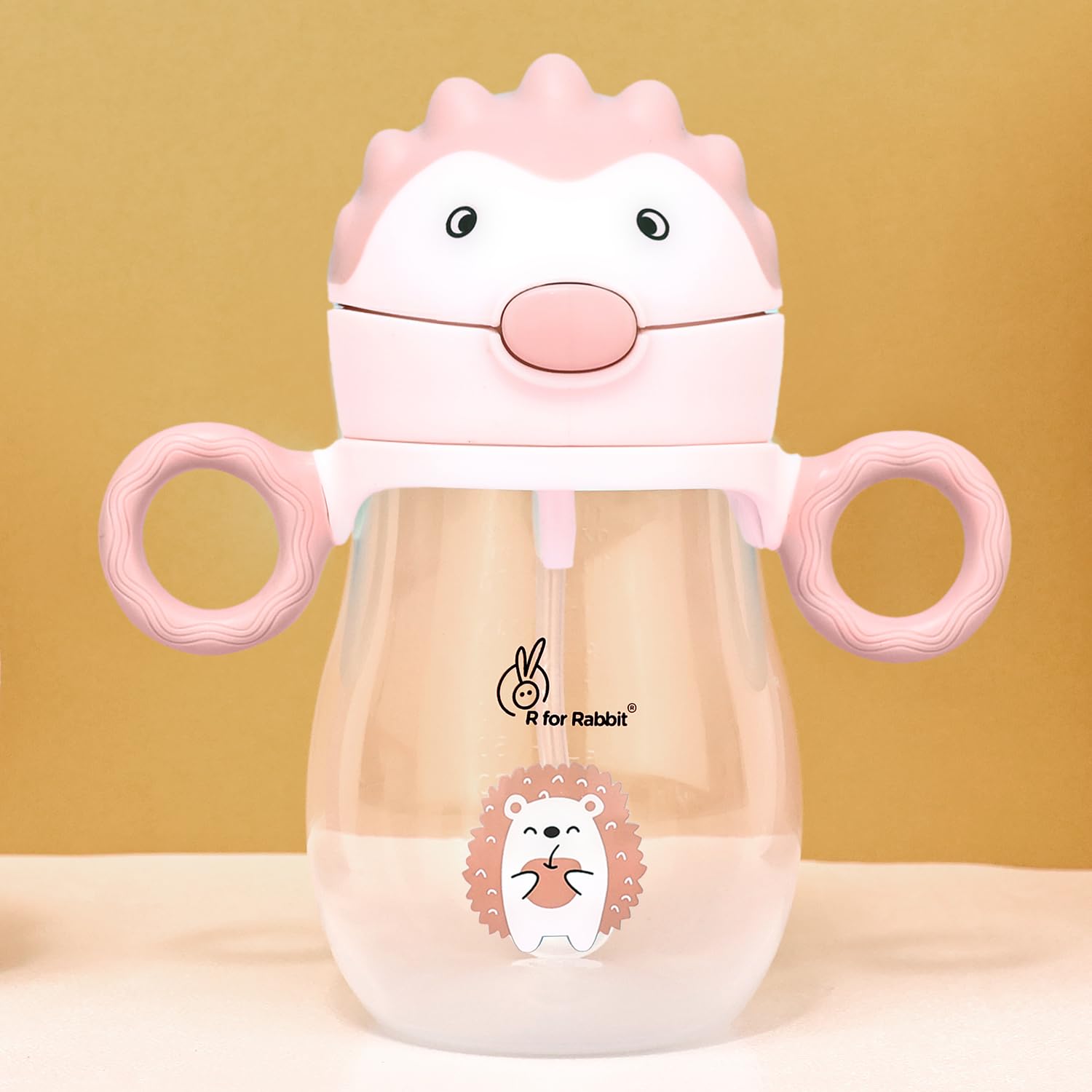 R for Rabbit Spikey Premium Baby Straw Sipper with Anti Gravity Ball | Zero Spill Sippy Cup with Soft Silicone Straw BPA Free & Non Toxic Leak Proof for Kids 9+ Months - (320 ml, Peach Pink)