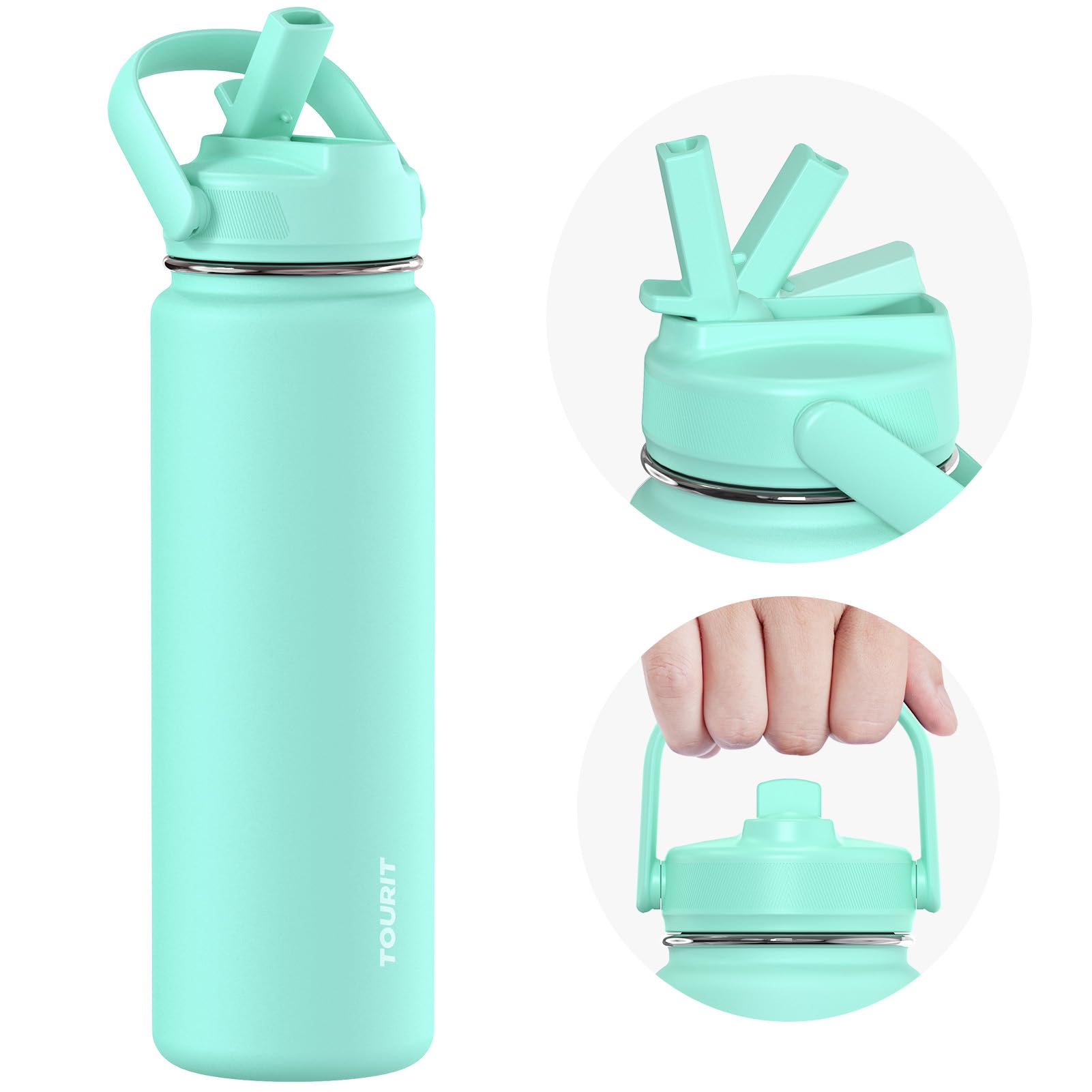 TOURIT 24oz Insulated Water Bottle, Stainless Steel Water Bottles With Straw, Double Wall Vacuum Metal for Cold and Hot Drinks Leak Proof BPA Free