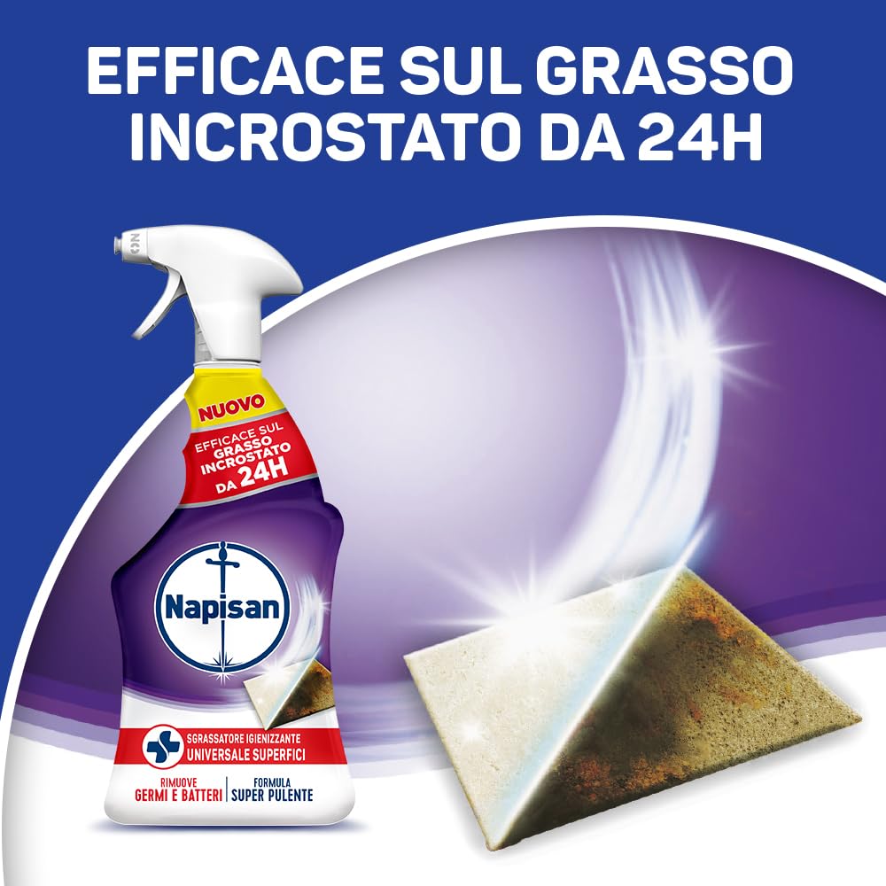 Napisan Sgrassatore Igienizzante Universale Superfici, Confezione da 12 pz da 740 ml di Sgrassatore Igienizzante, Spray da 740 ml