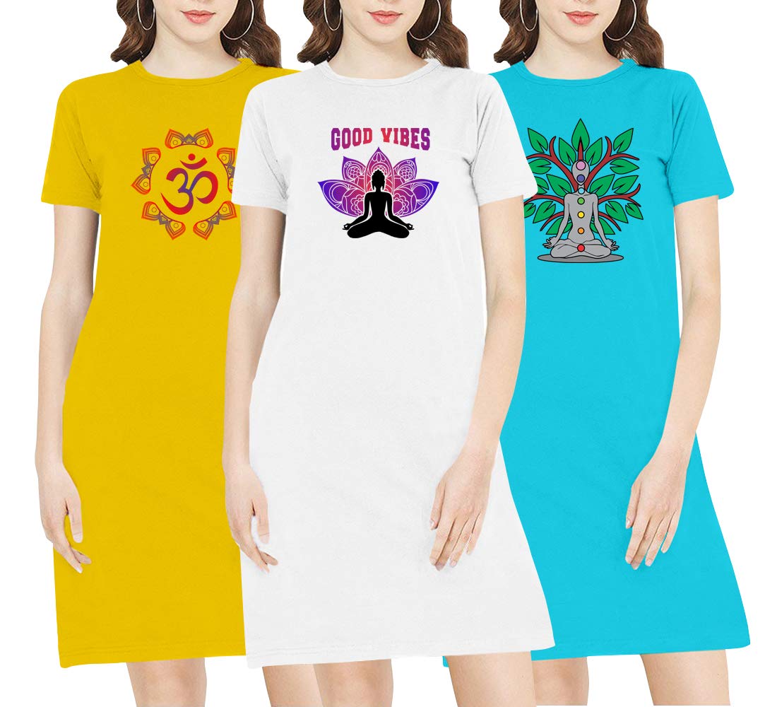 oplu Women's Regular Fit Knee Length Yoga Combo Cotton Graphic Printed Round Neck Pack of 3 with White Yoga T Shirt. Yoga, Exercise, Gym, Fitness Pootlu Tshirts-picture-13