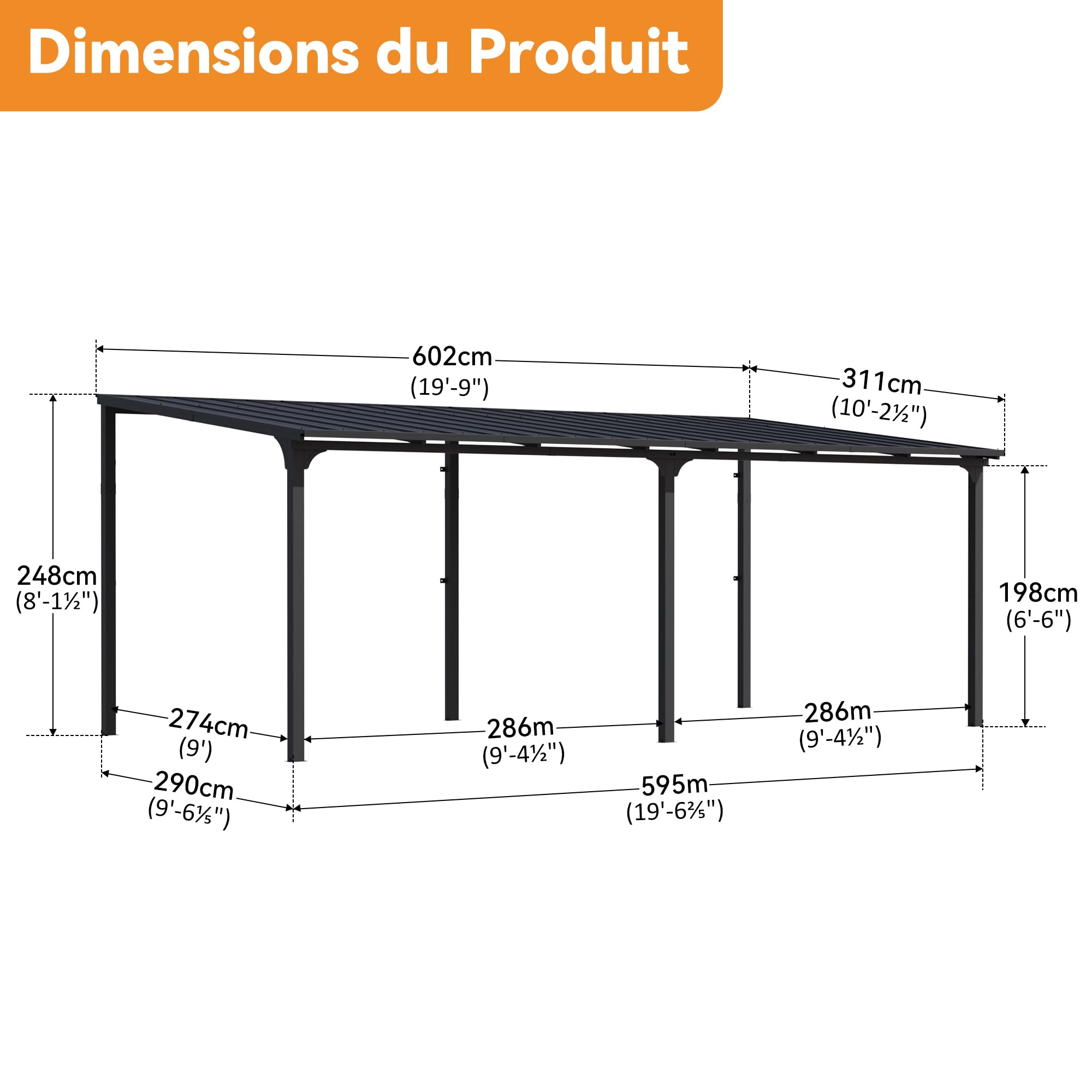 Modern Shade Auvent de Terrasse 3,1 x 6 m, Pergola Adossée Aluminium avec Système de Drainage Intégré, Tonnelle de Jardin, Auvent Balcon Terrasse