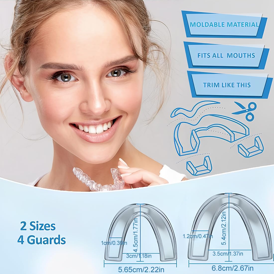 Protector Bucal para Dormir Bruxismo, Férulas Dental Moldeable, 4 Piezas, Material Termoplástico