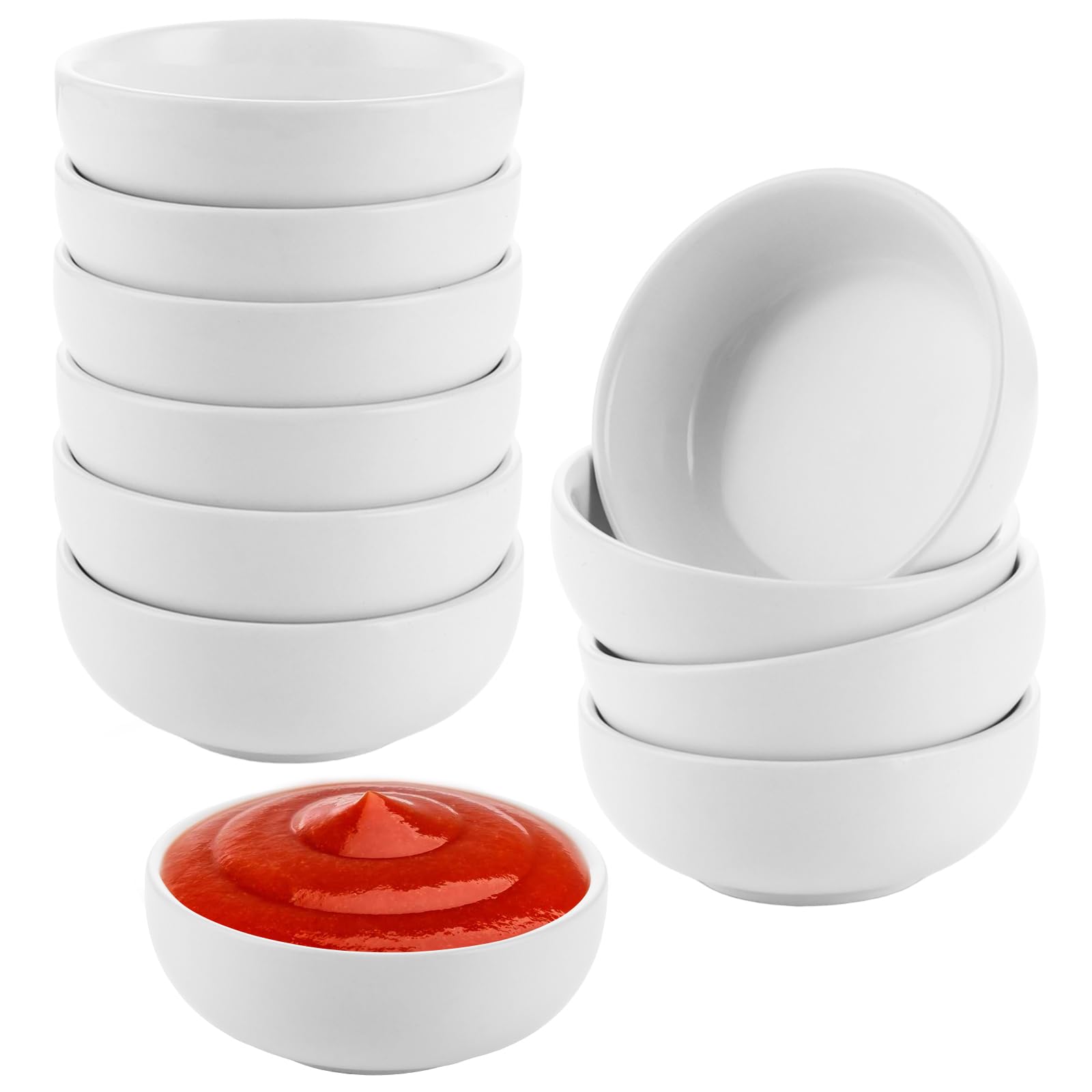 YAYODS 12 cuencos pequeños de cerámica, diámetro de 7,7 cm, color blanco, para salsa de soja, cuencos pequeños para salsa de soja, cuencos pequeños como cuencos para salsas, aperitivos y postres