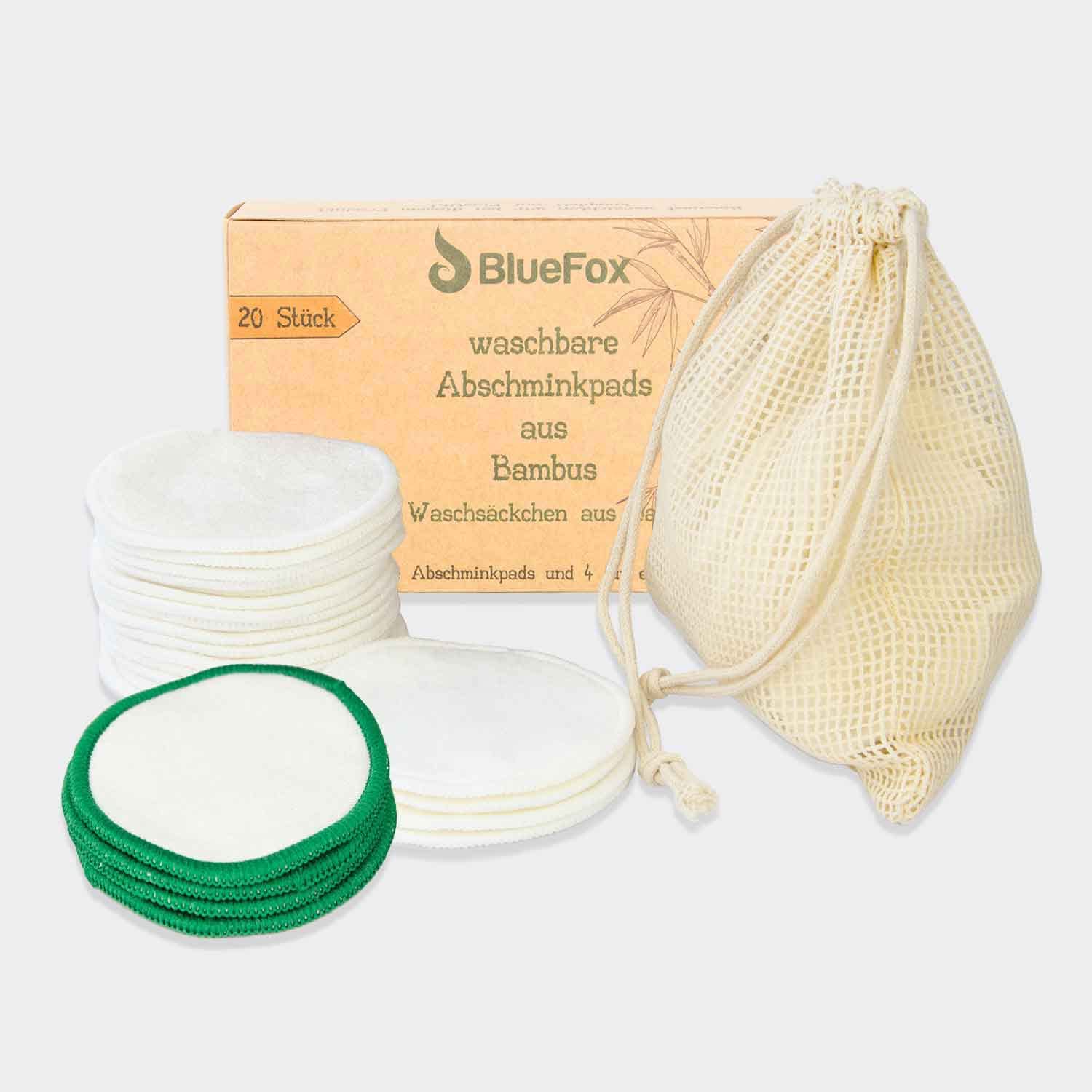 BlueFox Wiederverwendbare Abschminkpads Aus Bambus – 20 Stück Mit Wäschebeutel, Plastikfrei