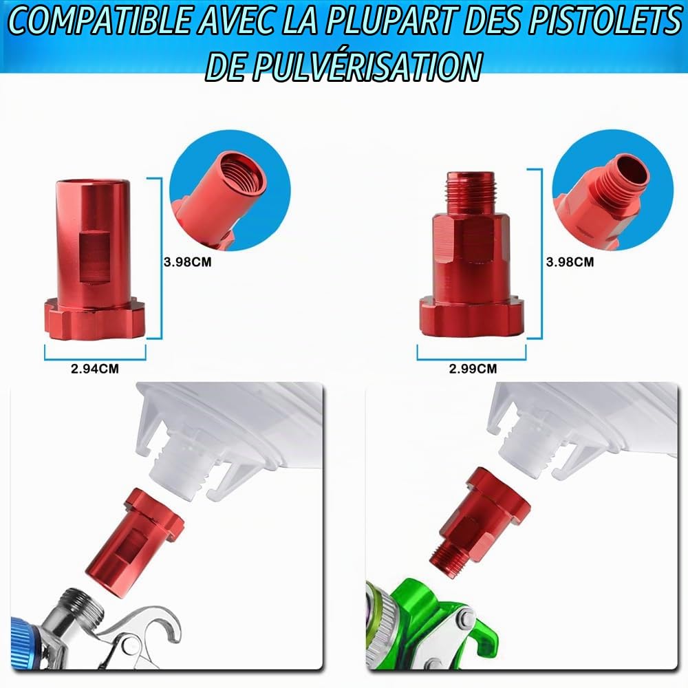 Ensemble de Godets Jetables pour Pistolets à Peinture HVLP et LVLP, 600ML Kit de Tasse de Mélange de Peinture Comprenant 30 Gobelet et Couvercles, 30 Filtres, 10 Bouchons et 2 Adaptateurs pour Godets
