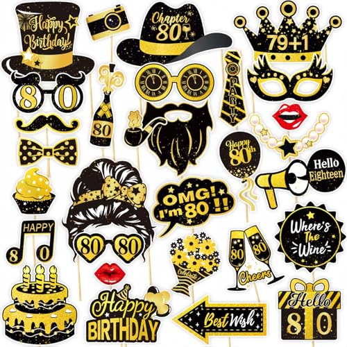 Acessórios para cabine de fotos para uma festa de aniversário feliz número 80, brinde de aniversário número 80, acessórios para uma festa de dezoito anos, decorações, letreiro (80 th)
