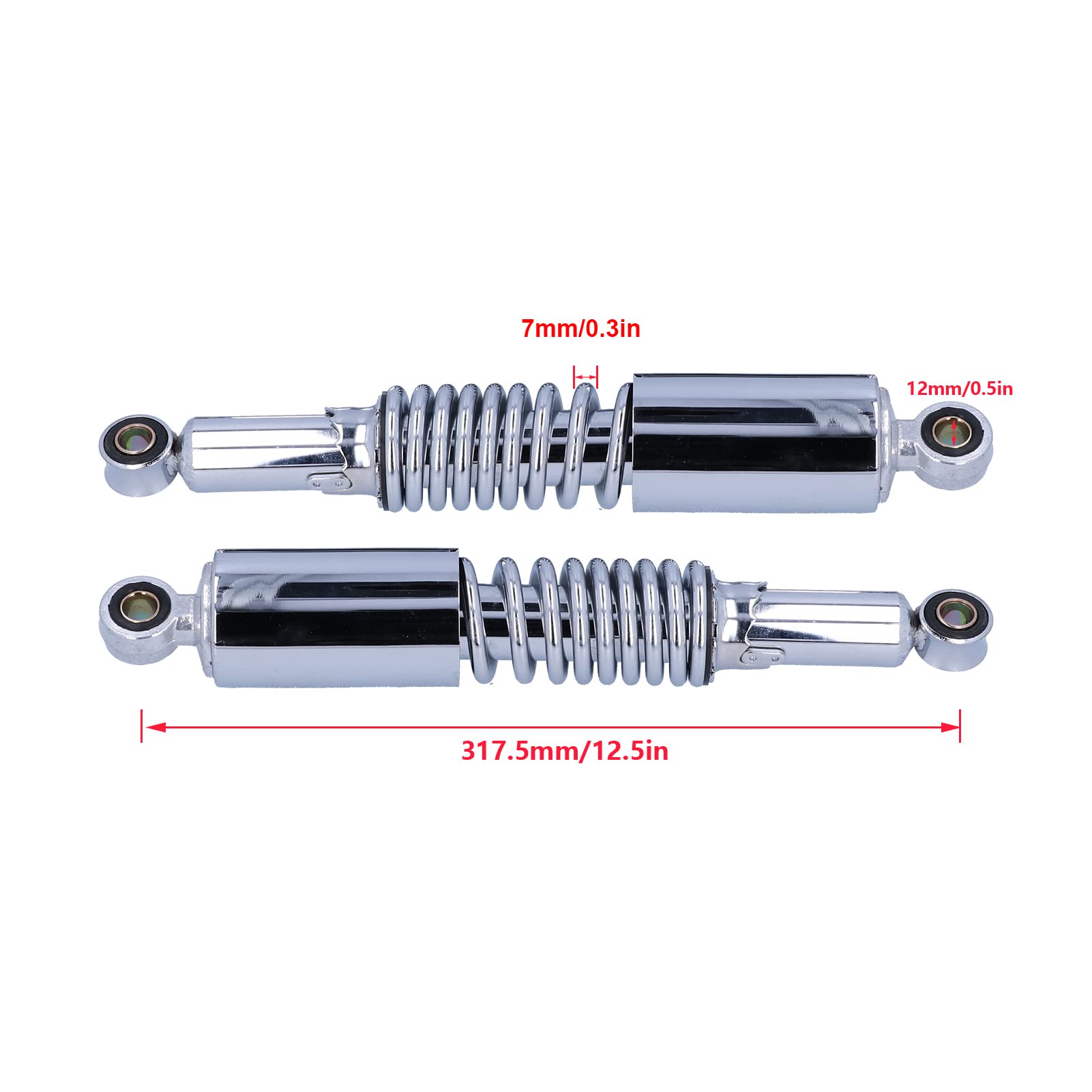 Amortisseur de Moto, 1 Paire 12.5 Pouces Suspension de Moto Ressort Amortisseur en Acier Inoxydable Adapté replacement pour