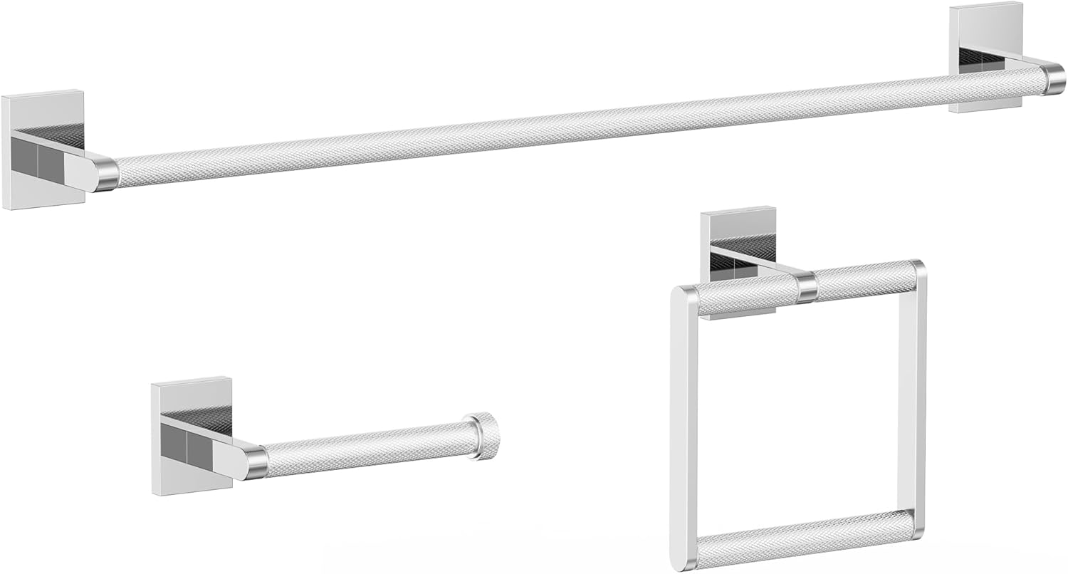 Bathroom Hardware Set Bathroom Accessories Set Including 24" Hand Towel Bars, Toilet Paper Holders, Towel Rings, Robe Towel Hooks (3pcs, Brushed Nickel)