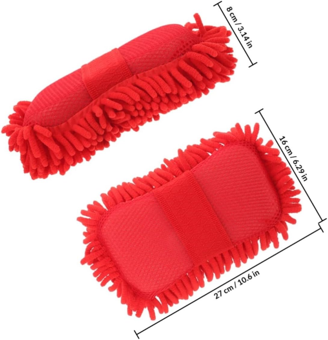 2pcs Microfiber Car Wash Mitts Lightweight Polyester Sponges for Car Washing and Wiping the Body Portable Crimson Wash Gloves for Exterior Cleaning