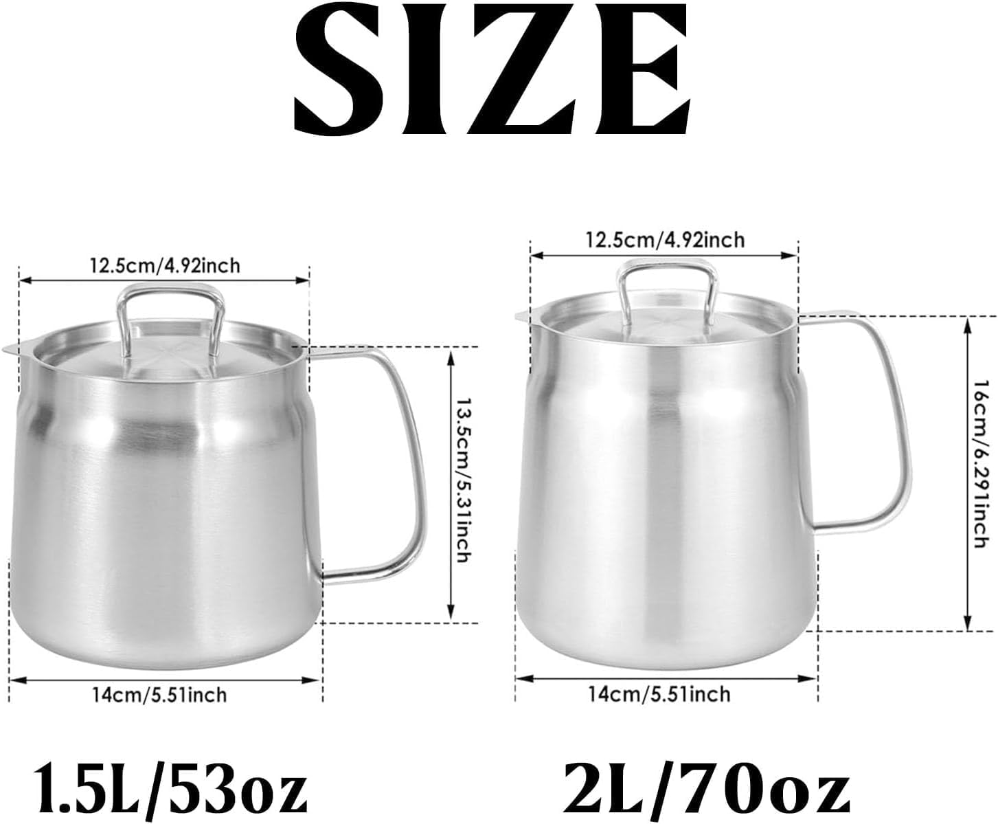 70oz 304 Stainless Steel Deep Fryer Pot with Basket & Strainer, Large Capacity Bacon Grease Container for Kitchen,Heavy Duty Oil Filter Container,Frying,Cooking,Camping,Dishwasher Safe(2L/70oz)