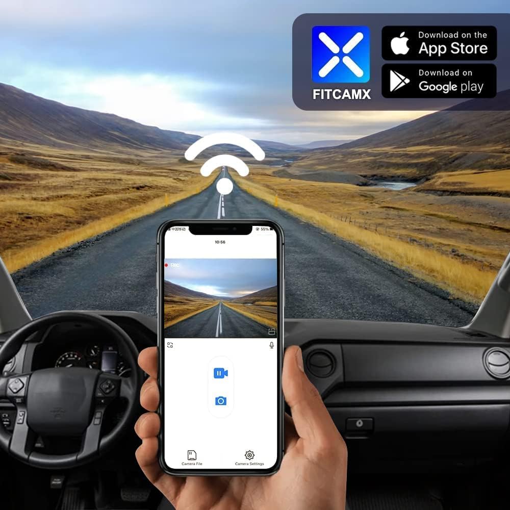 Fitcamx 4K Dual Cam Suitable for Toyota Tundra 2017 2018 2019 2020 2021 & Sequoia 2017-2022 Limited SR5 Platinum, OEM Look, Front 2160P Rear 1080P HD Video, Loop Recording WiFi, G-Sensor 128GB Card