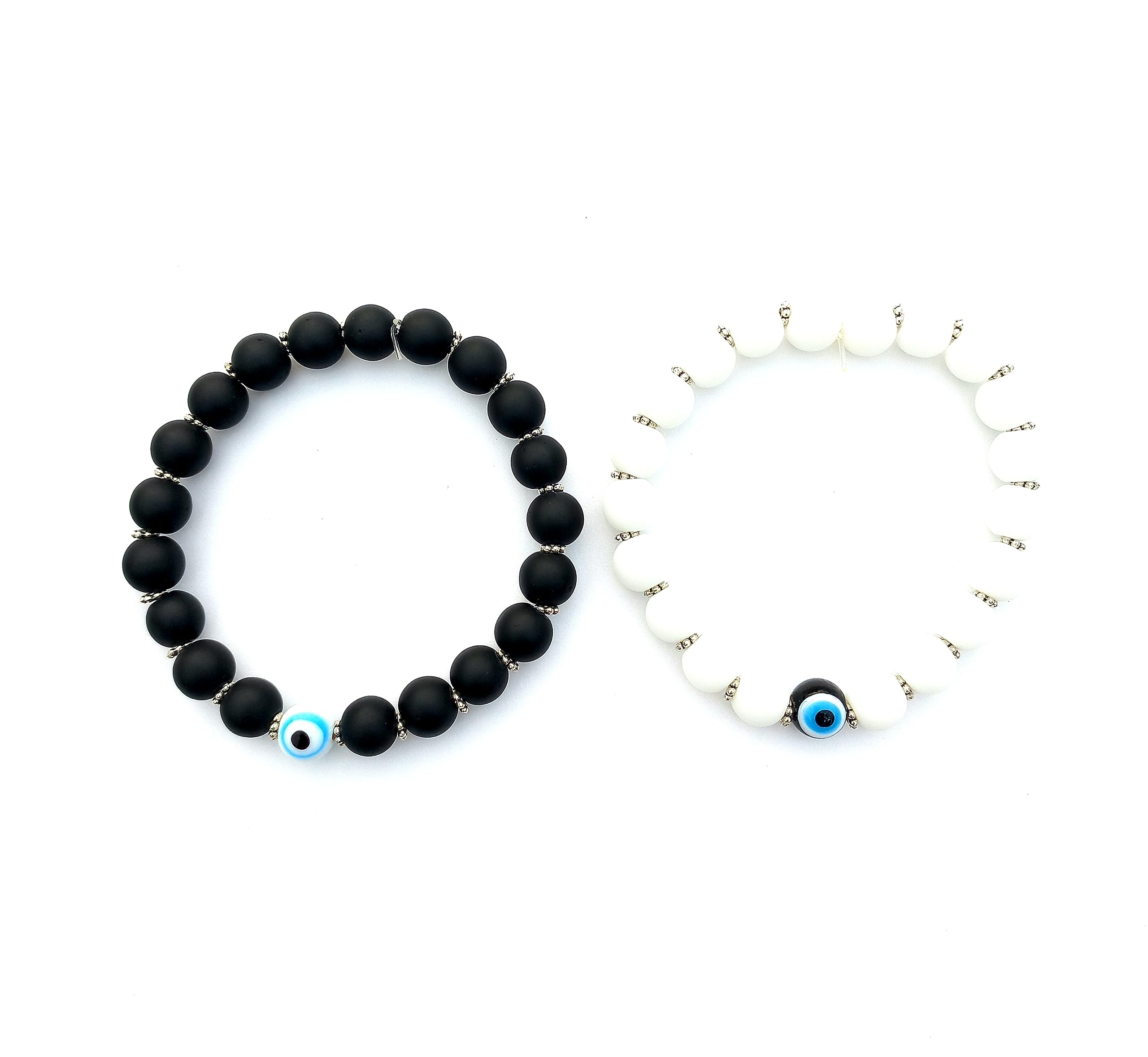 SHILPMART (Pack of 2 Couple Distance Relationship Evil Eye bead Bracelets for men Women Stretch Bracelets Black Matte Agate & White Howlite Energy Beads Stone Lovers Touch (B0CDVDYZLZ) Amazon Price History, Amazon Price Tracker