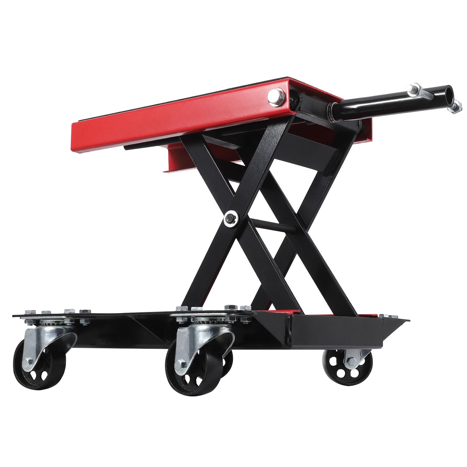 Garvee Cric élévateur Moto Robuste à Ciseaux avec roulettes–Capacité 500kg | Plateau large antidérapant–Goupilles de sécurité –Manivelle centrale–Pour motos, quads, dirt bikes – Facile à utiliser