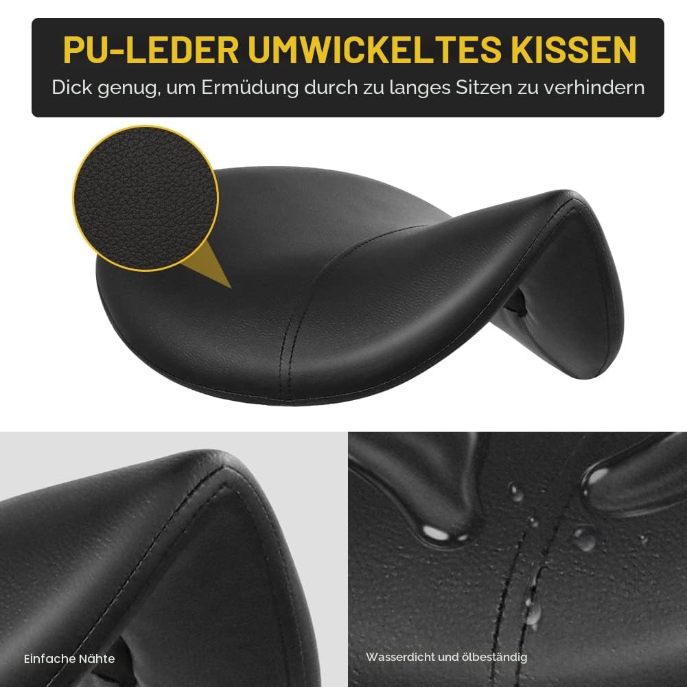 WKWKER Heavy Duty Rollhocker mit Rädern Hydraulischer Drehgelenk Verstellbarer Rollhocker Ergonomisch Dickes Leder Sitzhocker Stuhl für Küche Zeichnen Labor Büro Salon Nachricht Hocker - Schwarz