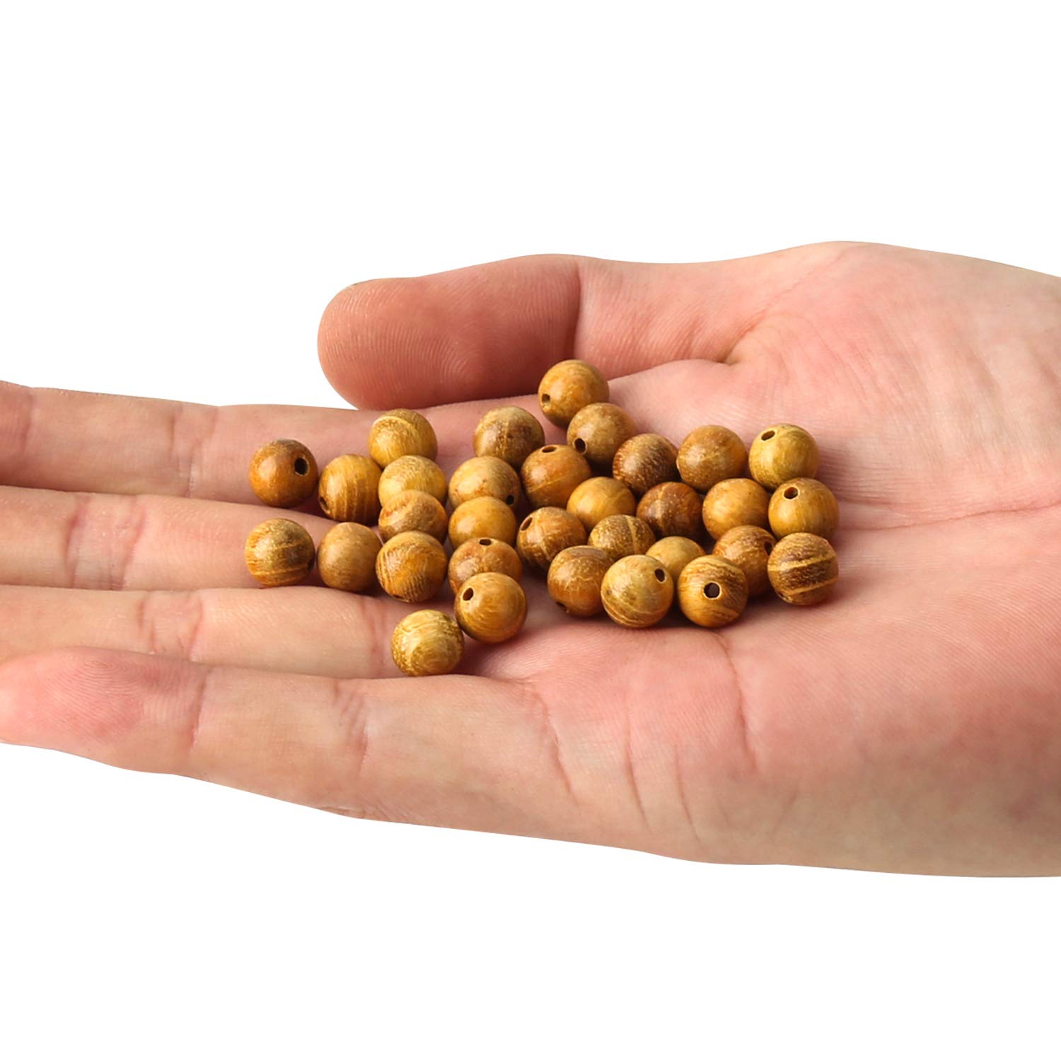 500 cuentas redondas de sándalo natural de 10 mm, hermosas cuentas espaciadoras pulidas hechas a mano con cordón para pulseras, collares, fabricación de joyas [palisandro dorado (200 unidades, 10 mm