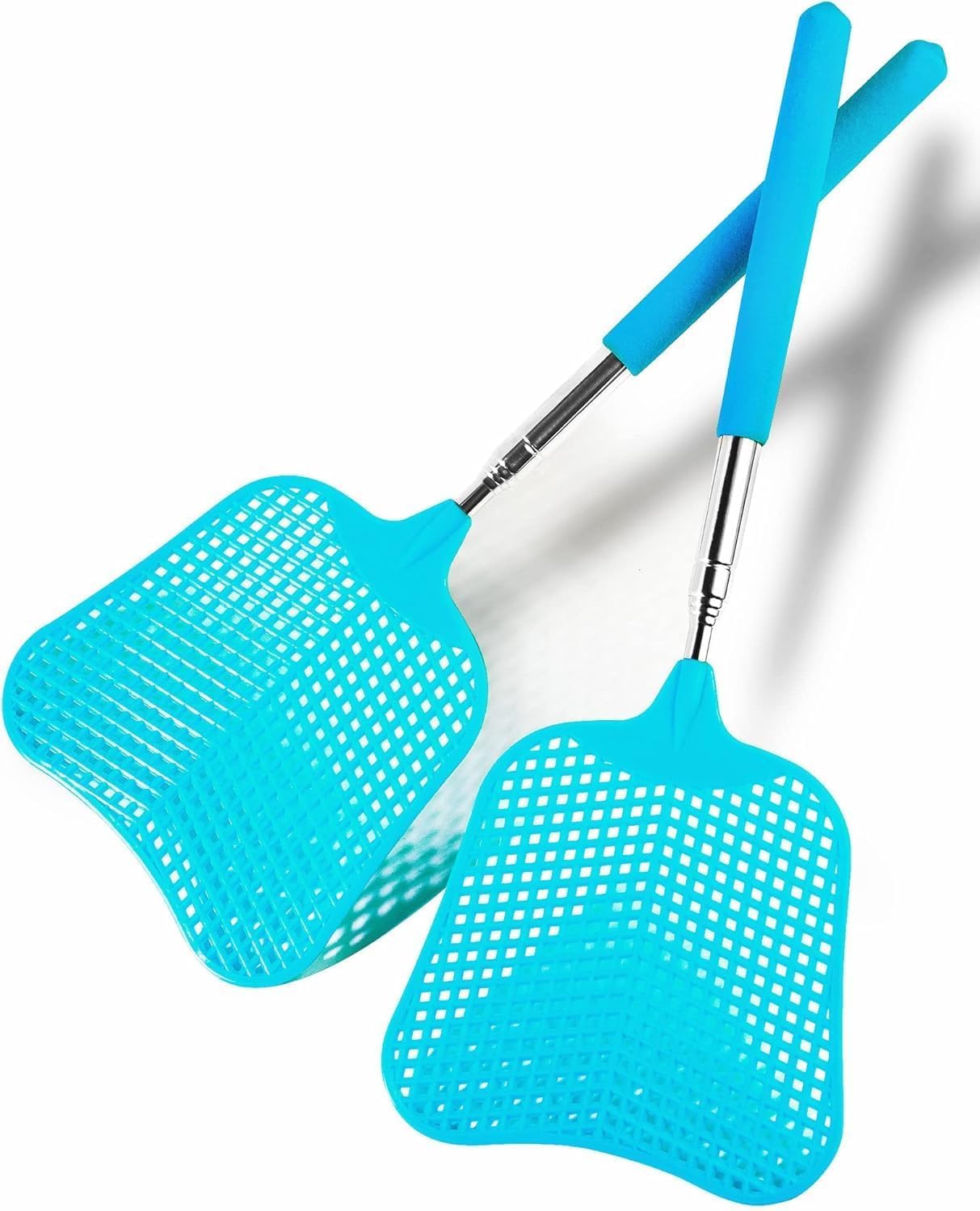 Telescopic Fly Swatter with Extendable Stainless Steel Handle, Flexible Mesh Head, Blue, Long Reach Bug Killer (Set of 2)-image-45