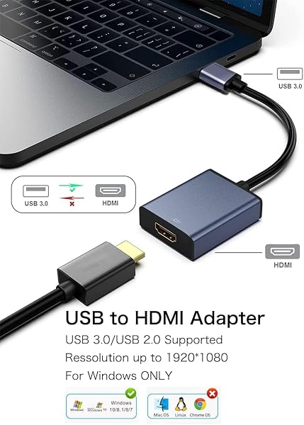KLOMIER USB to HDMI Adapter - 3.0/2.0 Multi-Monitor Cable,Compatible with Windows 7/8/10/11 and MacOS for Multiple Monitors - 3