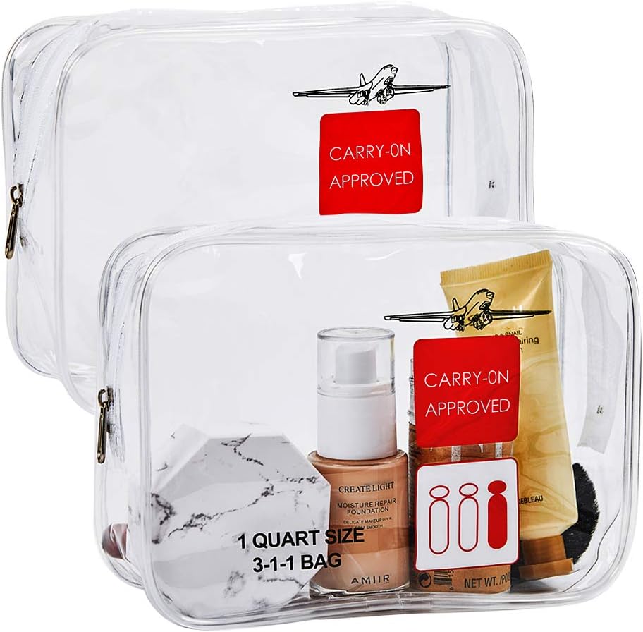 2pcs TSA Approved Toiletry Bag,Travel Carry On Airport Airline Compliant Bag, Liquids Rules Kit 3-1-1 Clear Cosmetic Bag for Men and Women