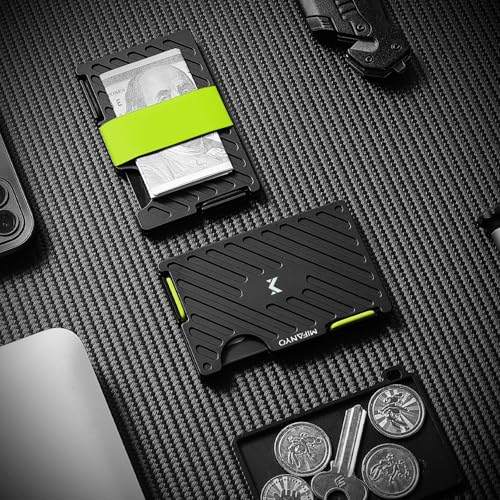 Image of Mens Wallet, Minimalist Metal Card Holder with Cash Strap, Slim RFID Blocking Front Pocket Wallet, Black, LK-02