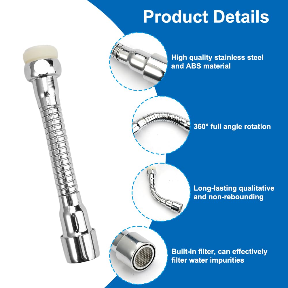 Extensor Grifo Cocina, Aireador Flexible de Grifo, Extensor de Grifo para Fregadero, 360 Grados Alargador Grifo Cocina, Alargador Aireador Grifo Cocina para Mayoría de Grifos de Cocina y Baño, 14cm