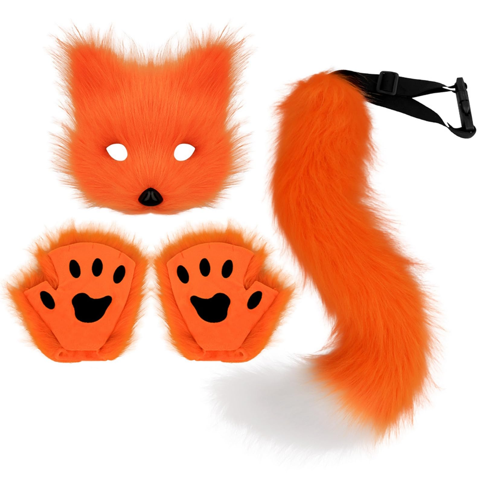 Fox Costume Set with Mask, Tail and Paws Halloween Cosplay Accessories