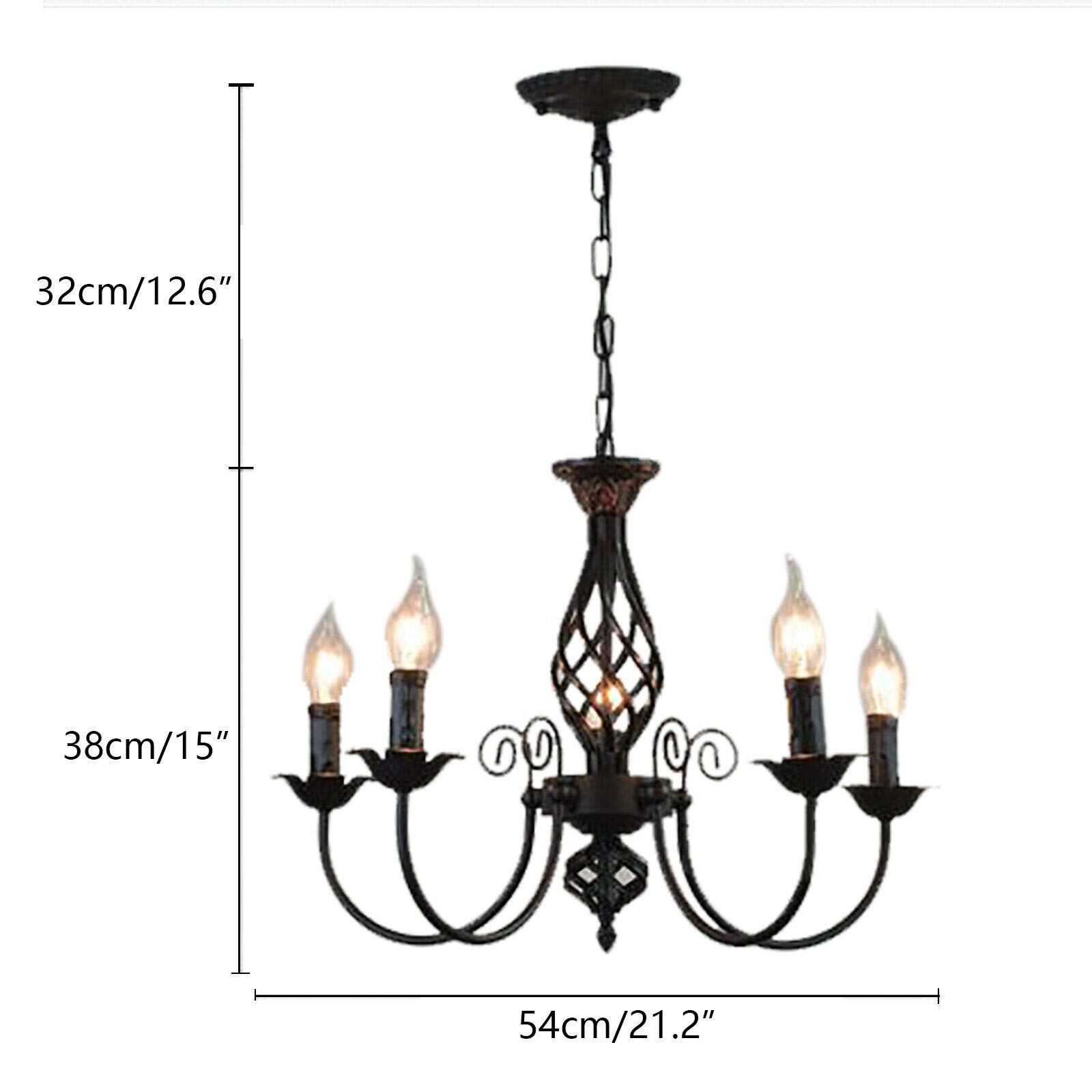 Lampadario classico rétro, in ferro, a 5 bracci, E27, per illuminazione interna, per soggiorno, camera da letto, cucina, in nero