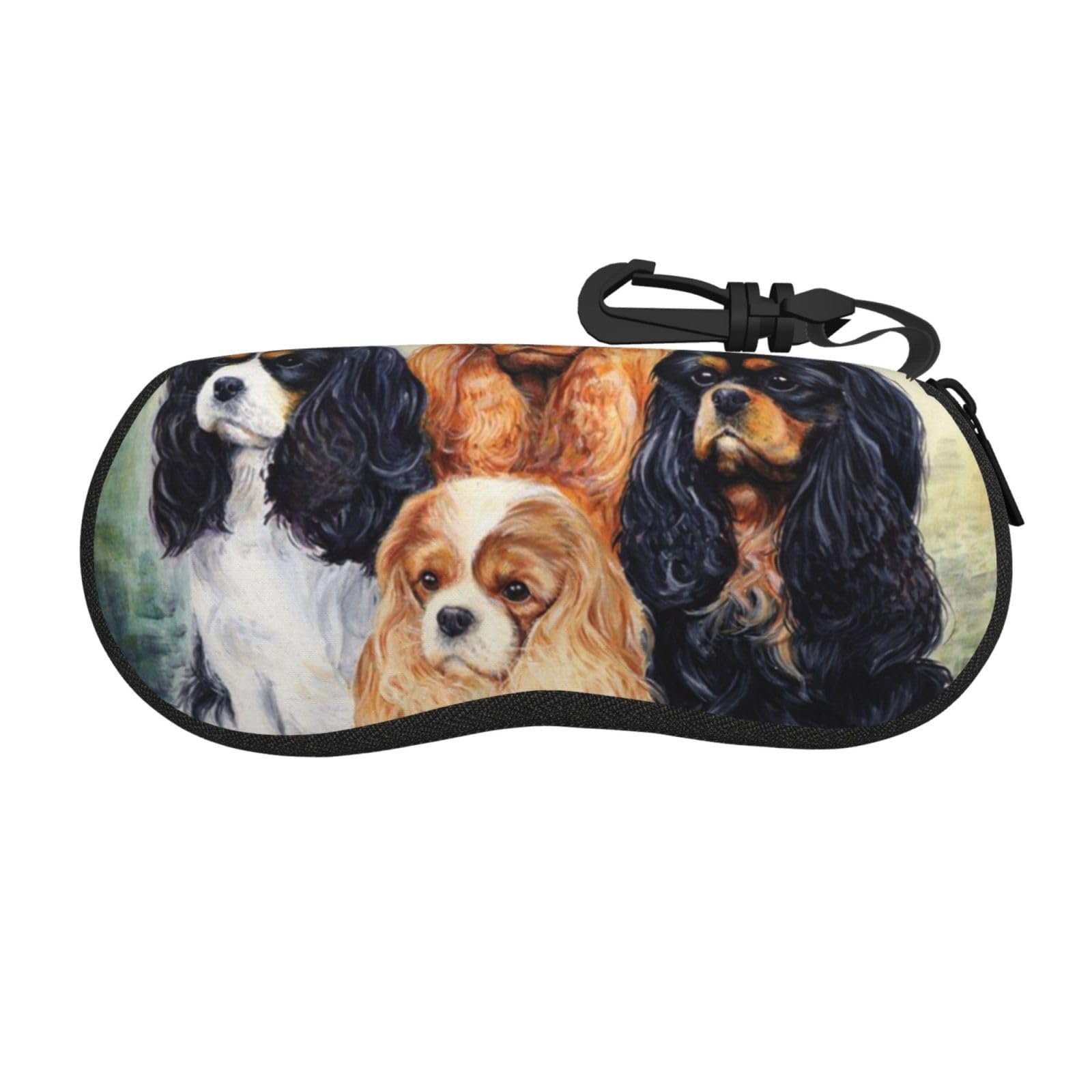 BEEOFICEPENG Glasses Case, Neoprene Portable Sunglasses Case Soft Eyewear Case Zipper Glasses Box, Black Golden Cavalier King Charles Spaniel