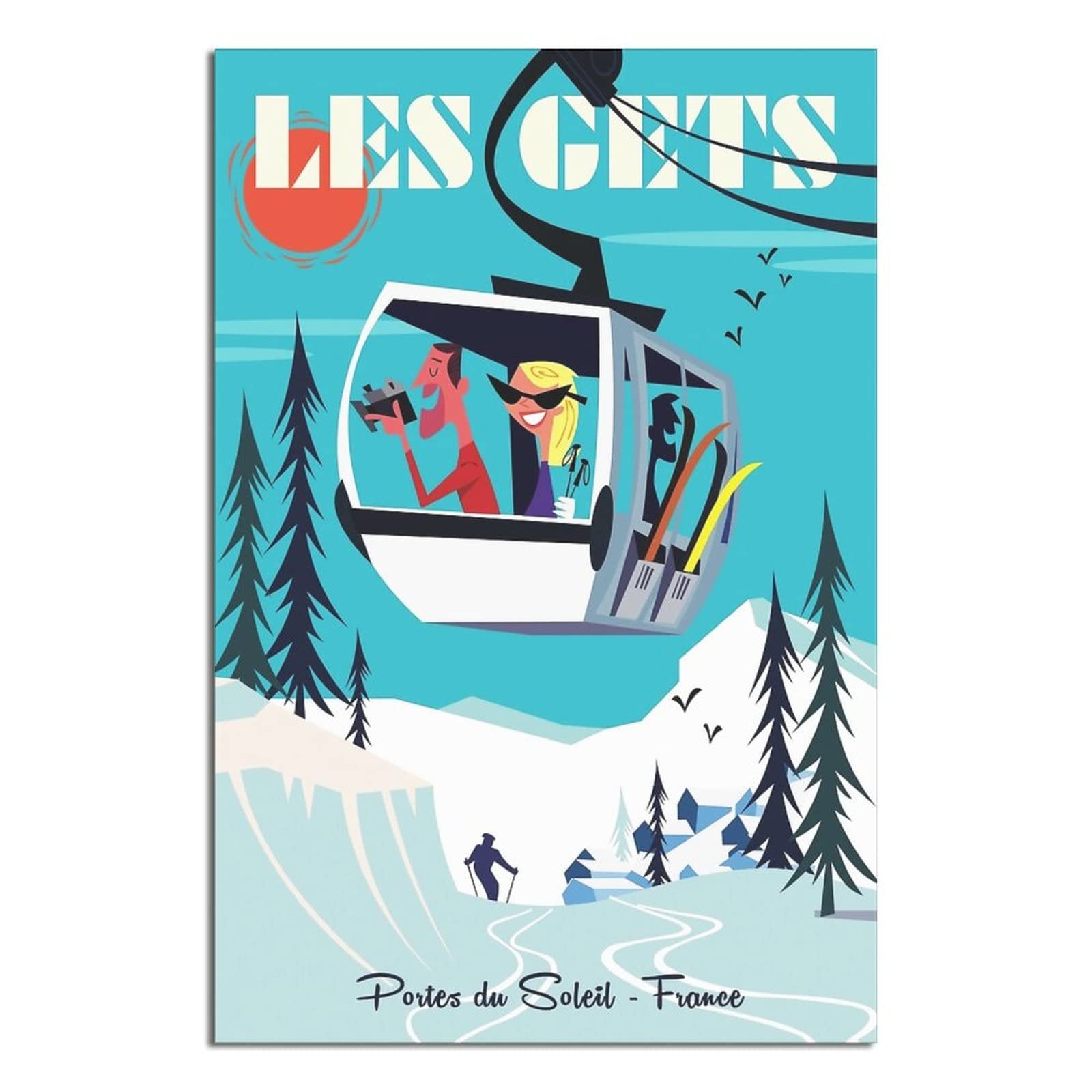 Nmnm Unframe-Style Les Gets France Ski Vintage Travel Poster Canvas Art Wall Decor Poster Picture Print Painting Posters Gift 12X18inchs(30X45cm)