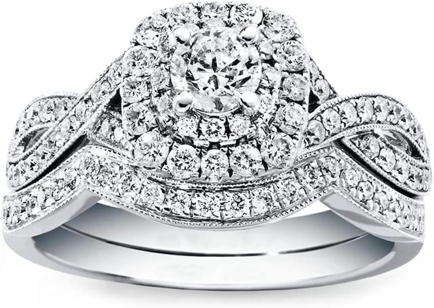 Molioaki 1 Carat (ctw) Bridal Set Moissanite engagement rings for women 10K 14k 18K gold ring Platinum Plated Silver Princess moissanite rings